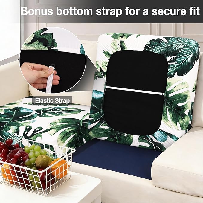 hyha 4Pcs Patio Cushion Covers, Stretch Outdoor Couch Cushion Covers, Washable Outdoor Chair/Sofa Slipcovers for Patio Furniture Cushions Protector with Elastic Bottom(Monstera Deliciosa,Cover Only)