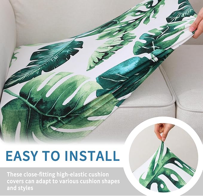 hyha Printed Couch Cushion Covers, Floral Sofa Covers Washable for 3 Cushion Couch, Stretch Pattern Outdoor Cushion Covers for Patio Furniture with Elastic Bottom(3 Packs, Monstera Deliciosa)