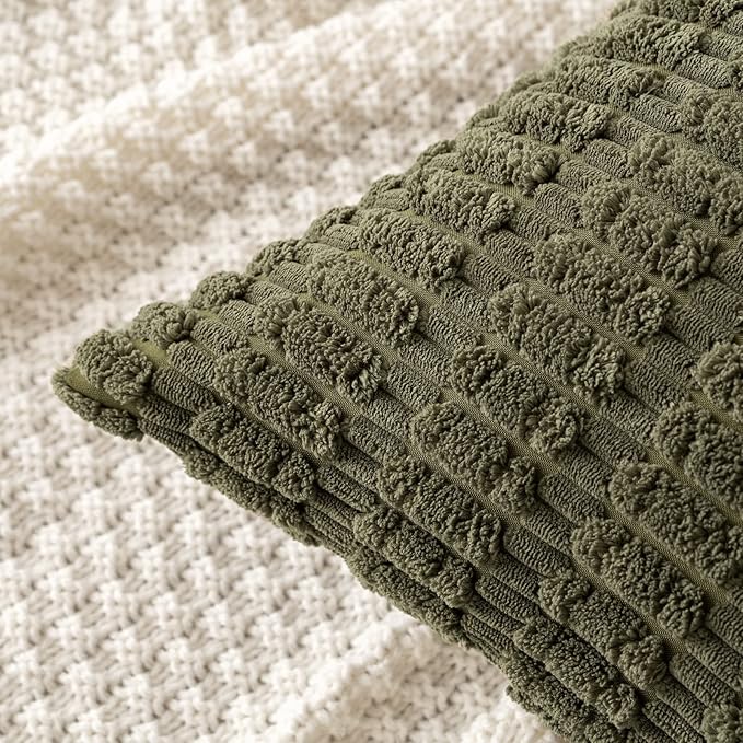 MIULEE Pack of 2 Spring Corduroy Decorative Lumbar Throw Pillow Covers 20x12 Inch Soft Boho Striped Pillow Covers Modern Farmhouse Home Decor for Summer Sofa Living Room Couch Bed Olive Green