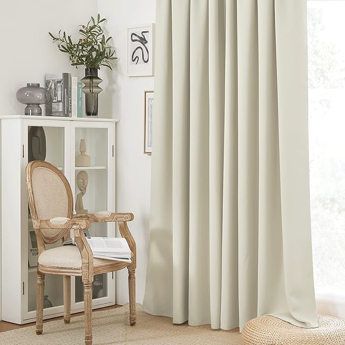 RYB HOME Curtains for Bedroom Living Room 72 inches Long, Thermal Insulated Privacy Rod Pocket Drapes for Nursery Office Home Theater, Width 34 by Length 72, Beige, 2 Panels
