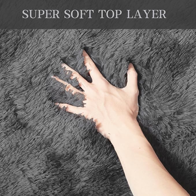 Soft Shag Area Rug for Living Room and Bedroom Decor, 5x7 Feet Solid Gray Non-Slip Indoor Carpet for Kids Boys Girls Dorm Nursery, Large Aesthetic Floor Rug