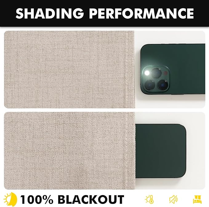 MIULEE 100% Blackout Linen Curtains for Bedroom, Beige Solid Luxury Decor Thermal Insulation Room Darkening Drapes for Living Room Nursery Back Tab Rod Pocket 42 x 84 Inches, 2 Panels