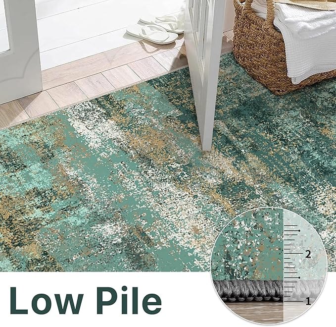 BEIMO Machine Washable Rug 5x7 Area Rugs for Living Room Bedroom, Large Turquoise Abstract Area Rug Soft Throw Rugs, Low-Pile Floor Carpet with Non Slip Rubber Backing