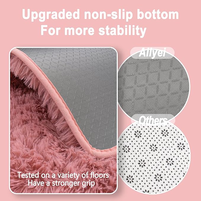 Soft Runner Rugs for Bedroom Hallways, 2x5 Blush Pink Fluffy Shag Throw Area Rug Non Slip for Bedside Dorm, Long Shaggy Furry Carpet for Nursery Living Room