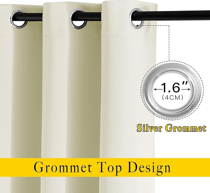 NICETOWN Beige Bedroom Curtains 72 inches Long, Grommet Room Darkening Thermal Insulated Window Treatment Room Darkening for Bedroom/Home Office, 2 Panels, W37 x L72
