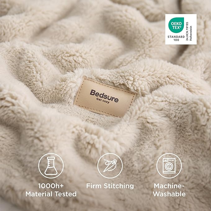 Bedsure 3D Fleece Bubble Blanket - GentleSoft Beige King Blanket for Bed Sofa Room Decor - Luxury Soft Cozy Gifts for Kids Girls, Lightweight, All Seasons, Beige, 108"×90"