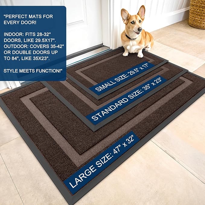 OLANLY Front Door Mat Indoor Outdoor Entrance, Waterproof All-Season, All-Weather Doormat, Sturdy Natural Rubber, Fade Resistant, Low Profile, Easy Clean Patio Porch Entryway Mat, 59x20, Dark Brown