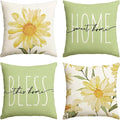 AVOIN colorlife Home Sweet Home Spring Summer Flowers Green Throw Pillow Covers, 18 x 18 Inch Cushion Case for Sofa Couch Set of 4