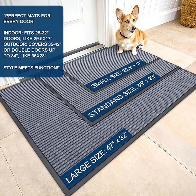 OLANLY Front Door Mat Indoor Outdoor Entrance, Waterproof Heavy Duty Doormat, Fade Resistant, Low Profile, Easy Clean Patio Porch Welcome Floor Mats for Entry, 47x17, Ash Grey