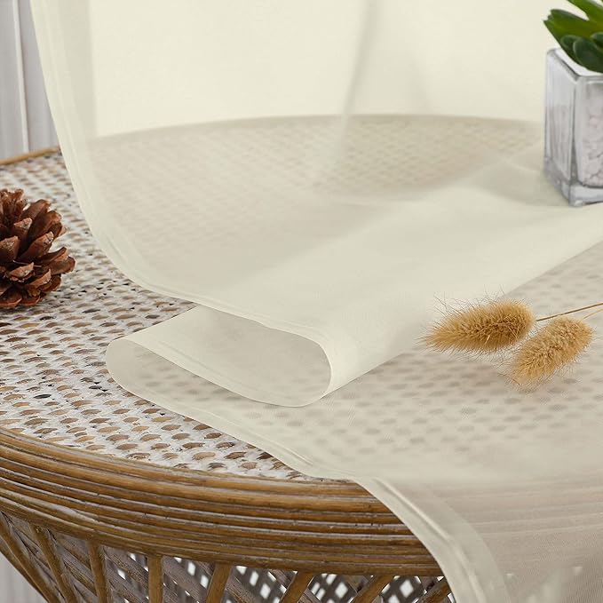 OWENIE Sheer Cream Curtains 108 Inches Long for Living Room Bedroom 2 Panels Set, Lightweight Airy Cream Sheer Curtain, Filmy Voile Rod Pocket, 2 PCS, Each 59" W x 108" L