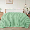 Exclusivo Mezcla Queen Size Flannel Fleece Blanket, Super Soft Striped Jacquard Bed Blanket, Lightweight Fuzzy Cozy for All Seasons, 90x90 Inches, Sage Green