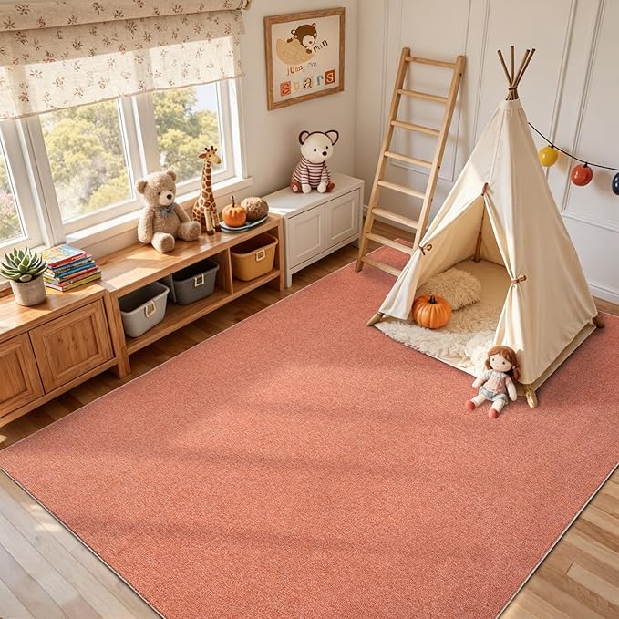 FinRèc 6x9 Washable Area Rugs for Bedroom Living Room, Low Pile Thin Rug Solid Color, Non-Slip Carpet Indoor for Home Decor (Orange)