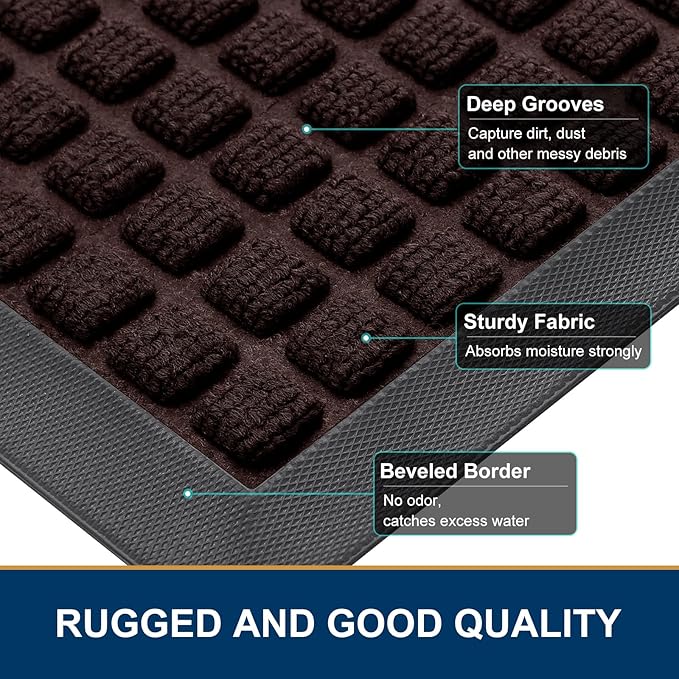 Smiry Front Door Mat Outside Entrance, Heavy Duty Natural Rubber Doormat, Non Slip, Trap Dirt and Moisture, Easy Clean, Low Profile Welcome Floor Mats for Indoor Outdoor Entry, 47x23 Inch, Brown