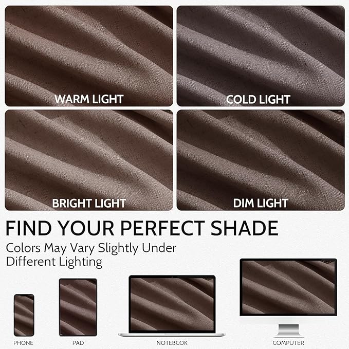 Cappuccino Linen Curtains for Living Room 100 Inches Long Light Filtering Semi Sheer Curtain Back Tab Rod Pocket Luxury Modern Rustic Home Decor Neutral Drapes for Bedroom Dinner Room 52x100, 2 Panels