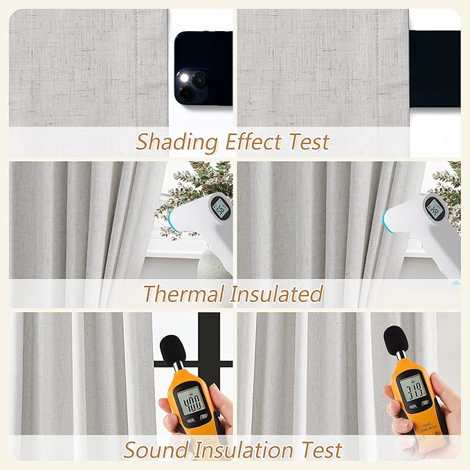 Guken 100% Natural Linen Blackout Curtains 84 Inch Long 2 Panels Set for Living Room Bedroom Back Tab Room Darkening Winter Thermal Insulated Netural Black Out Drapes Window Curtain, 52x84