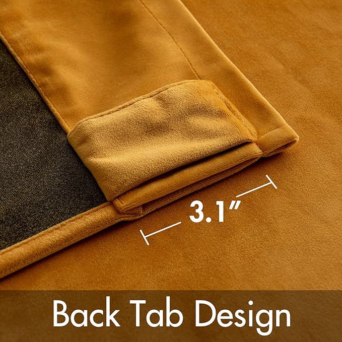 MIULEE Velvet Curtains 108 inches Long 2 Panels - Luxury Blackout Curtains for Bedroom Living Room Thermal Insulated Fall Decor Super Soft Window Drapes Rod Pocket & Back Tab, Mustard Yellow