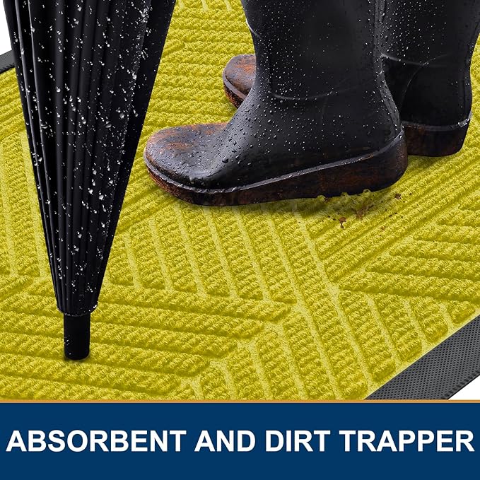 Smiry Front Door Mat Outside Entrance, Heavy Duty Sturdy Natural Rubber Doormat, Trap Dirt and Moisture, Easy Clean Low Profile Mats for Indoor Outdoor Entry, Irregular Triangle (29.5x17, MST-Yellow)