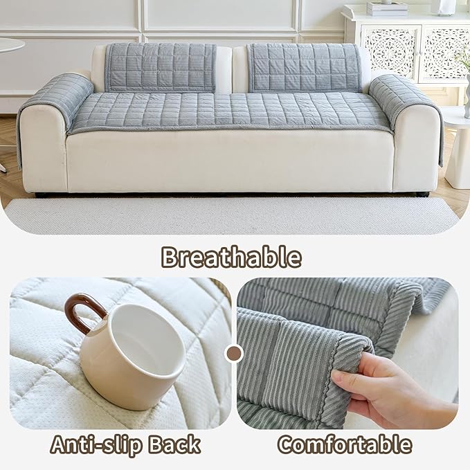 Couch Covers for Dogs Washable, Non Slip Couch Covers for Loveseat Sofa Pet Friendly, Soft Fuzzy Sofa Covers for Pet, Dog Couch Cover Furniture Protector(1PC,Light Grey,27.6"x82.7")