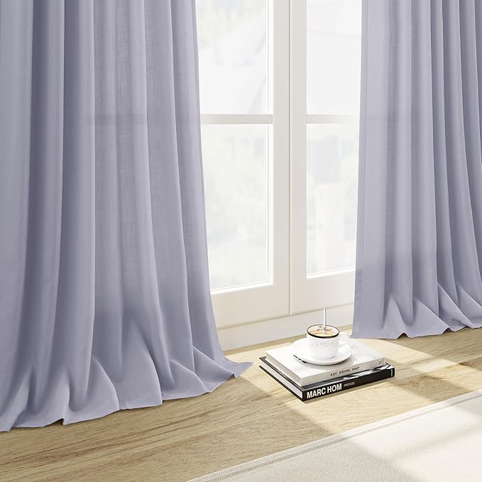 Nanspring Lavender Purple Linen Curtains 84 Inch Length 2 Panels Set for Living Room Boho Decor Light Filtering Semi Sheer Curtain Back Tab Modern Luxury Drapes for Bedroom Office 52x84