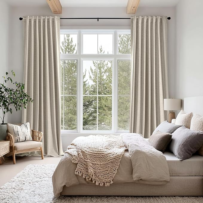 MIULEE 100% Blackout Linen Curtains for Bedroom, Stone Solid Luxury Decor Thermal Insulation Room Darkening Drapes for Living Room Nursery Back Tab Rod Pocket 42 x 84 Inches, 2 Panels