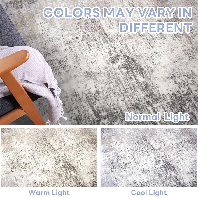 IOHOUZE Abstract Runner Rug 2x10 Ft Washable Runners for Hallways, Non Slip Kitchen Runner Printed Faux Wool Entryway Runner Indoor, Modern Abstract Floor Carpet for Hall Kitchen, Grey Beige