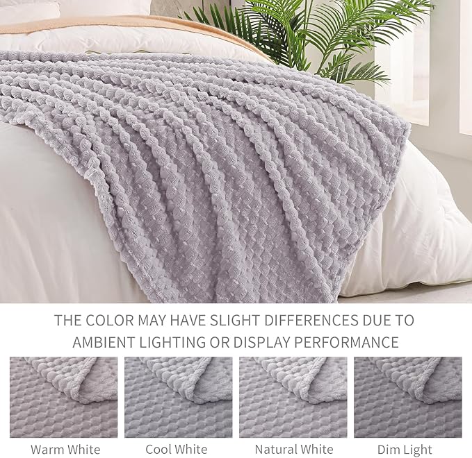 Exclusivo Mezcla Fleece Throw Blanket for Couch, Extra Large Fuzzy Light Grey Bed Blankets, Soft Cozy Plush Sofa Throws for All Seasons, 50x70 Inches