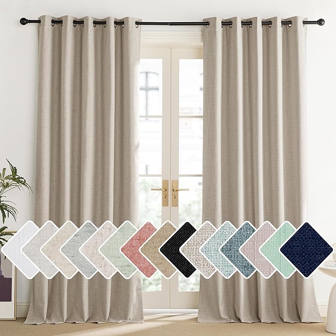 NICETOWN Oatmeal Vintage Open Linen Weave Flax Thermal Curtains, 100% Blackout Curtains 95" Long for Dining Room, Soundproof Window Treatment Drapes for Home Office, 62" Wide Per Panel, Set of 2