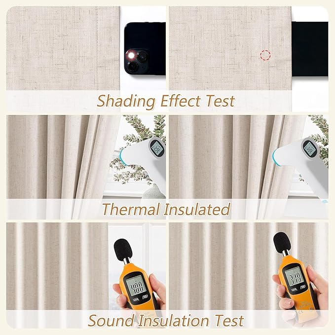 Guken 100% Blackout Linen Curtains 80 Inch Length 2 Panels Set for Living Room Bedroom Back Tab Thermal Insulated Black Out Drapes Room Darkening Farmhouse Style for Bedroom Window Curtains 40 Wide