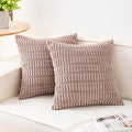 Pack of 2 Corduroy Decorative Throw Pillow Covers 24x24 Inch Soft Striped Pillow Covers Modern Farmhouse Home Decor for Sofa Living Room Couch Bed（Light Brown）