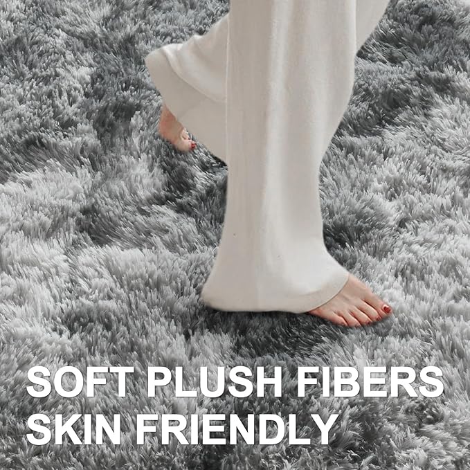 6x9 Ft Large Shag Rugs for Living Room Decor, Tie-Dyed Ultra Soft Fluffy Furry Area Rugs for Bedroom Indoor Floor, Aesthetic Carpet for Kids Home (Grey)
