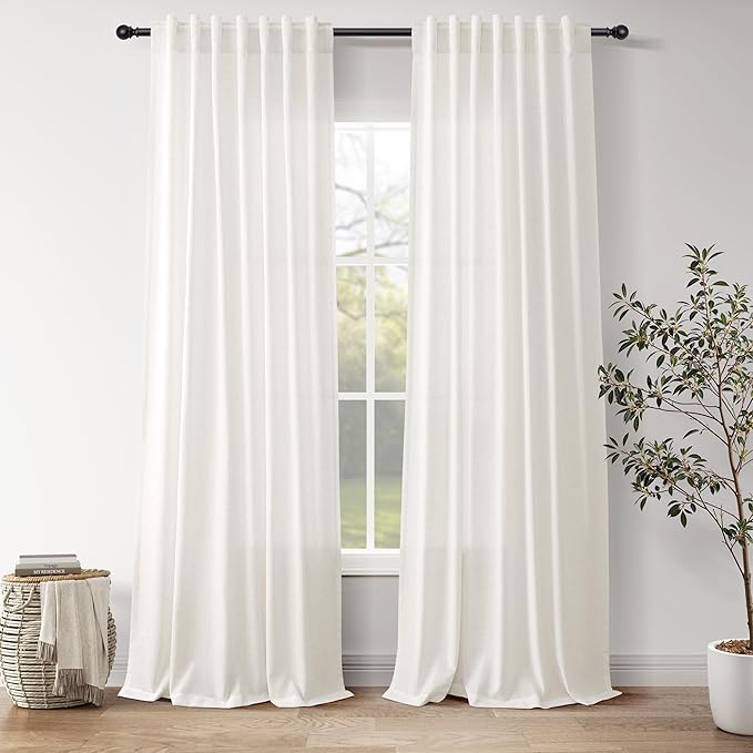 Nanspring Neutral Linen Curtains 102 Inches Long for Living Room Linen Blend Light Filtering Sheer Curtain Back Tab and Rod Pocket Coastal Modern Farmhouse Decor Drapes for Bedroom 52x102, 2 Panels