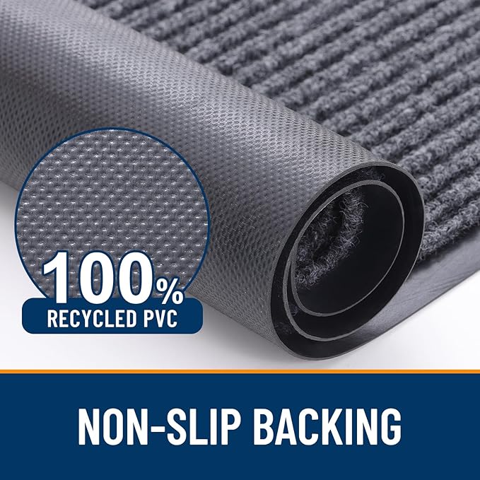 OLANLY Front Door Mat Indoor Outdoor Entrance, Waterproof Heavy Duty Doormat, Fade Resistant, Low Profile, Easy Clean Patio Porch Welcome Floor Mats for Entry, 47x34, Grey