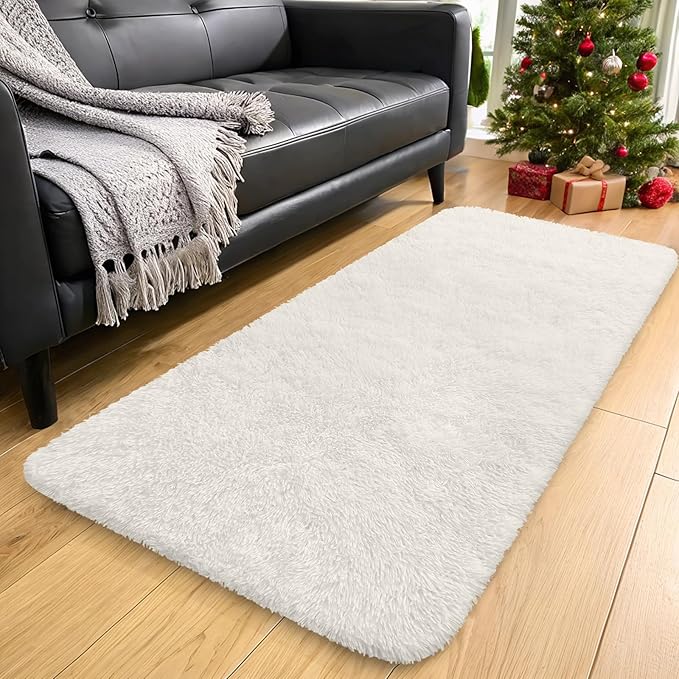 OLANLY 2x8 Machine Washable Runner Rugs for Hallway, Soft Fluffy Shaggy Bedside Rugs for Bedroom, Living Room, Indoor Floor Carpet for Kids Girls and Boys, Nursery Rooms, Home Decor Aesthetic, Ivory