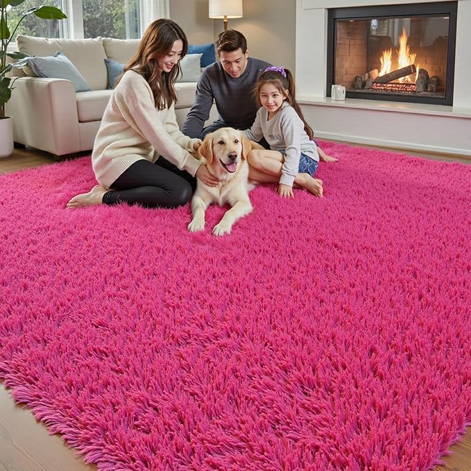 Rugs for Living Room 6x9, Alfombras para Salas Shag Large Plush Soft Area Rug, Shaggy Carpets for Bedroom, Kids Boys Girls Home Decor Aesthetic(Hot Pink, 6 x 9)