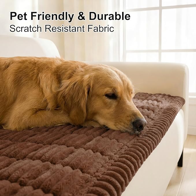 Smiry Couch Cover for Dogs Washable, Non Slip Fuzzy Pet Couch Covers for 3 Cushion Sofa Pet Friendly, Thick Soft Sofa Slipcovers Cushion Protector (Brown, 27.6" x 59")