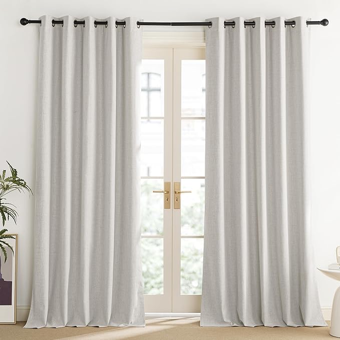 NICETOWN Snowbound Vintage Linen 100% Blackout Curtains for Living Room, Thermal Insulated Curtains 102“ Long, Noise Reducing Window Treatment Drapes for Home Office, 62" Wide Per Panel, Set of 2