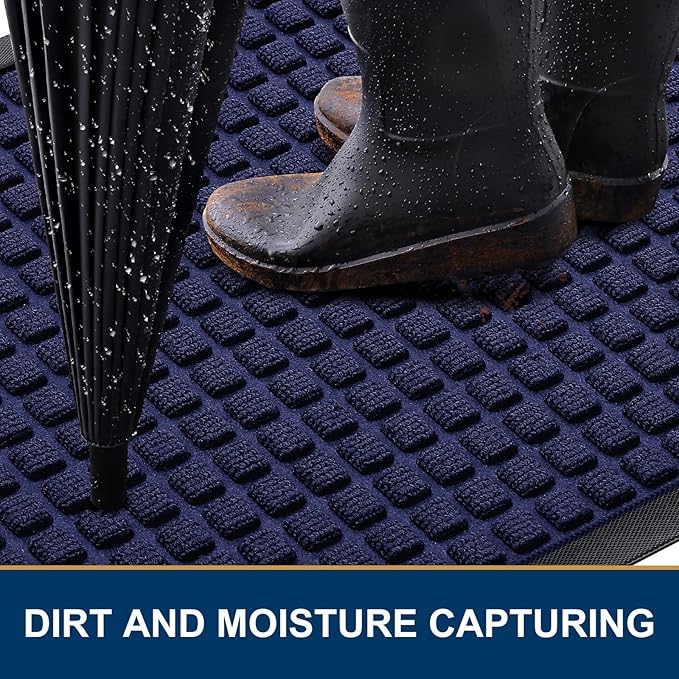 Smiry Front Door Mat Outside Entrance, Heavy Duty Natural Rubber Doormat, Non Slip, Trap Dirt and Moisture, Easy Clean, Low Profile Welcome Floor Mats for Indoor Outdoor Entry, 47x32 Inch, Navy Blue