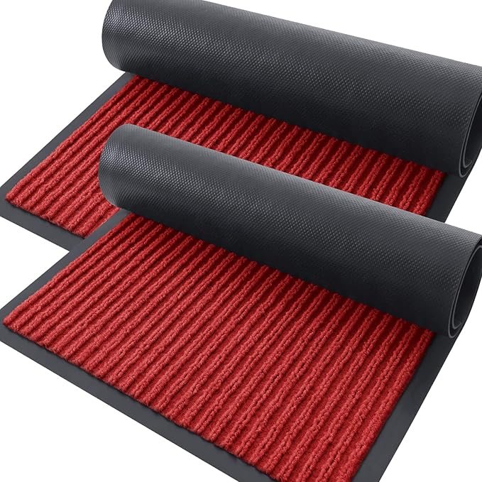 OLANLY Front Door Mat Indoor Outdoor Entrance, 2-Pack 71 x 47 Inch, Waterproof Heavy Duty Doormat, Fade Resistant, Low Profile, Easy Clean Patio Porch Welcome Floor Mats for Entry, Red