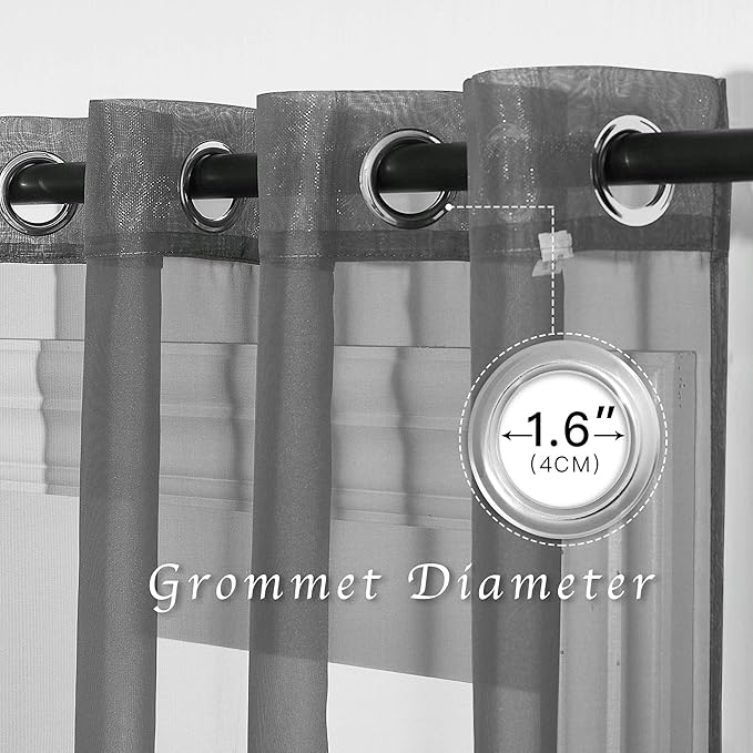NICETOWN Sheer Curtains 84 Inches - Long Grommet Elegant Light Filter Sheer Voile Drapes Panels Room Decor for Bathroom/Living Room (54" Wide, Dark Grey, 2 Panels)