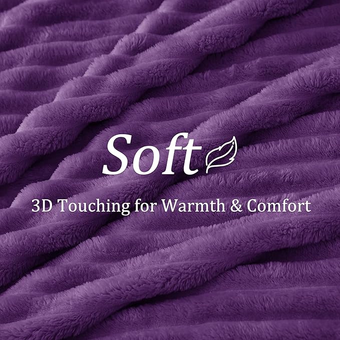 BEDELITE Twin Blanket for Couch & Bed, 300GSM Soft & Warm Fleece Blanket, Decorative and Giftable Striped Purple Blankets for Women, Men, 60"x80"