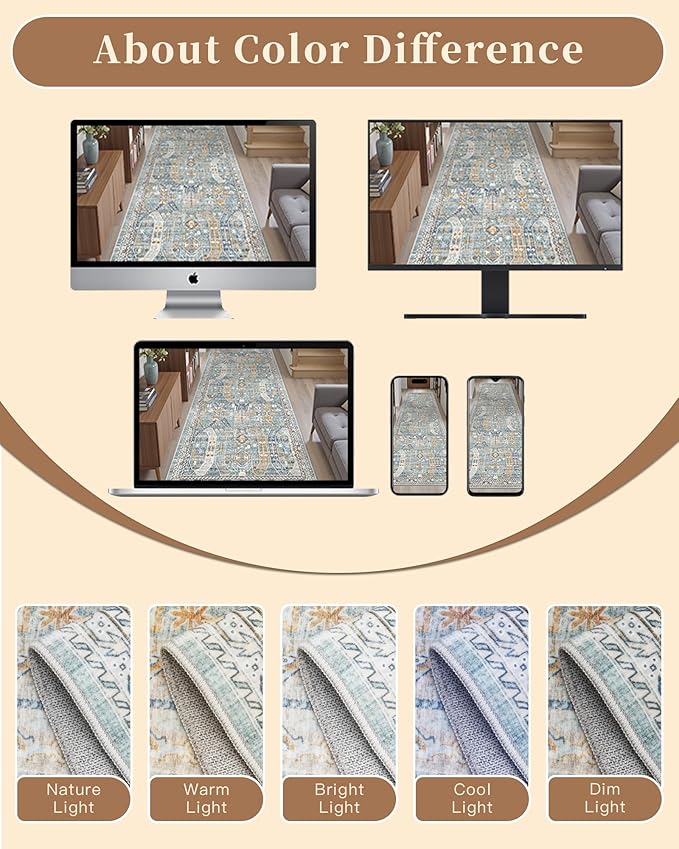Madane Runner Rug 2'6''x8' Kitchen Runner, Hallway Runner Printed Vintage Washable Rugs Soft Non-Slip Low Pile Runners for Hallways Laundry Room Distressed Carpet, Blue/Gold