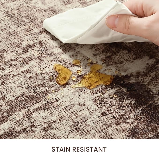 Runner Rug for Kitchen Coffee Hallways Runner Rug Non Slip 2'6''x8' Washable Brown Long Runner Rugs with Rubber Backing Soft Abstract Carpet Runner for Entryway, Kitchen, Bedroom, Bathroom