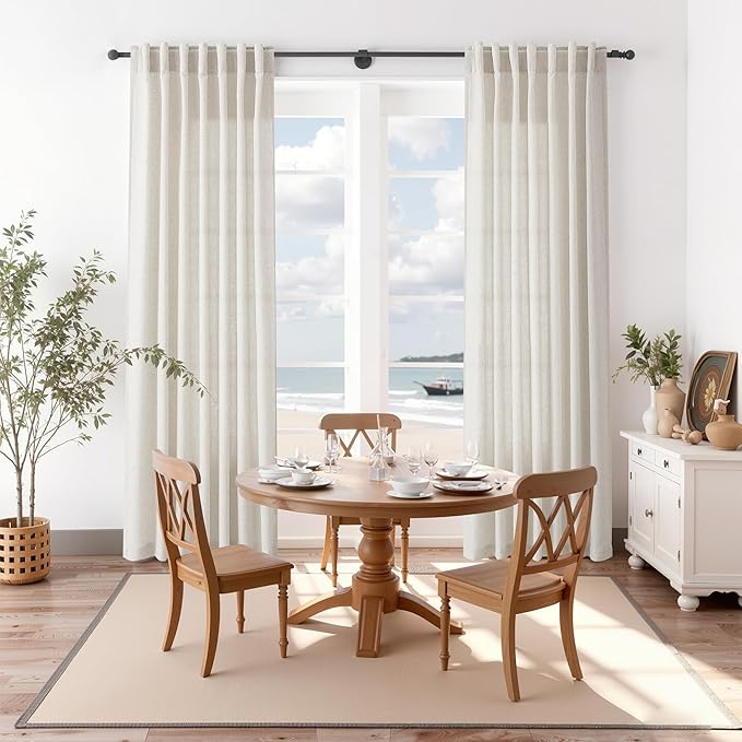 Nanspring 108 Inch Long Curtains for Living Room Pearl White Linen Coastal Decor Light Filtering Semi Sheer Curtain Back Tab Modern Floor to Ceiling High Window for Bedroom 52x108,2 Panels