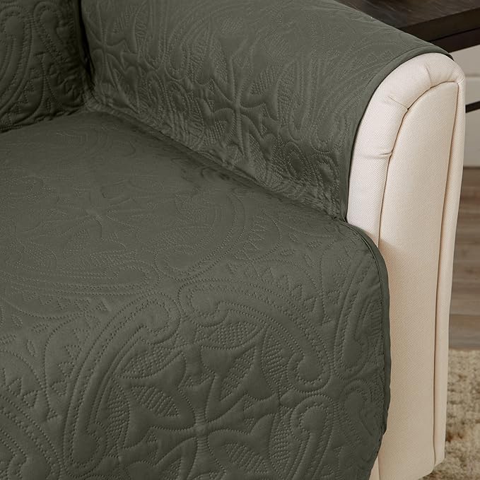 Great Bay Home Reversible Loveseat Cover - Washable Slipcover Furniture Protector with Elastic Straps - Perfect for Kids & Pets - Quilted & Stitched Detail (Sage Green/Light Gray)