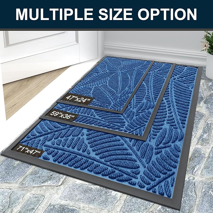 Colorxy Waterproof Doormat, Sturdy Natural Rubber Front Door Mats, Non Slip Low Profile Indoor Outdoor Entrance Mat, Stain Resistant Easy Clean Floor Mat for Patio or Entryway, 71''x47'', Light Blue