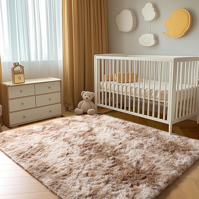 ONASAR Area Rugs for Bedroom Living Room, Fluffy Tie-Dye Beige 4x6 Indoor Bedside Floor Throw Rug, Soft Plush Shaggy Carpet for Nursery Kids Girls Boys Teen Dorm Home Office Decor Aesthetic