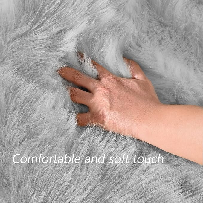 Latepis Grey Round Rugs 6ft Faux Fur Sheepskin Circle Rug for Living Room Fluffy Washable Rug for Bedroom Teen Room Dorm Cute Room Décor
