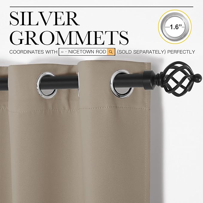 NICETOWN Taupe Blackout Curtains 120" Long for Office, Dining, Guest Room, 55" Wide, 2 Pieces, Sound Reducing Heat and Cold Block Curtain Panels for Modern Decorative