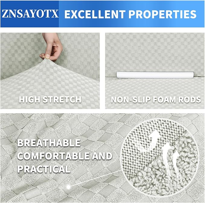 ZNSAYOTX 1 Piece Jacquard Couch Covers for 3 Cushion Couch Living Room High Stretch Sofa Cover Pets Dogs Friendly Anti Slip Thickened Slipcovers Furniture Protector (Large, Ivory)
