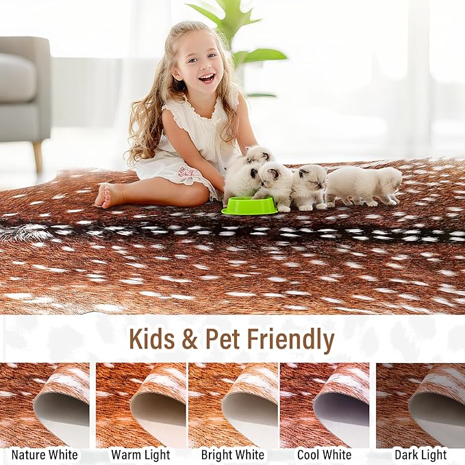 AROGAN Premium Deer Print Rug 4.6x5.2 Feet, Machine Washable Faux Fur Rug, Non-Slip Animal Print Hide Deer Skin Area Rug for Bedroom Living Room Home Decor